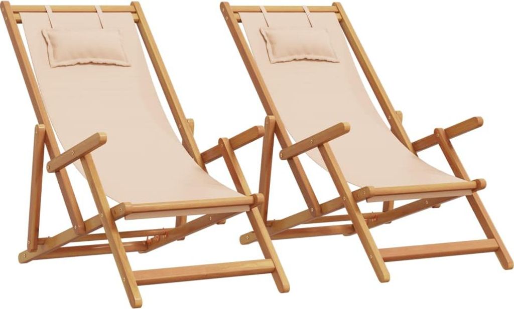 vidaXL Strandstühle 2 Stk. Klappbar Beige Stoff und Massivholz