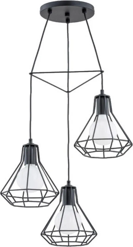Suspension 3 lumières E27 métal noir KORD dimensions 90x45x45 cm IP20