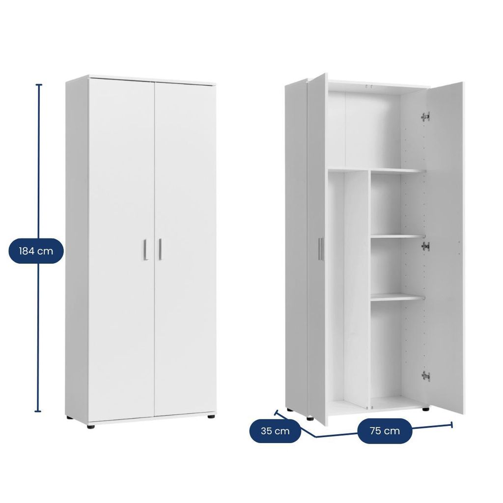 Mehrzweckschrank 75 cm breit Weiß mit Staubsaugerfach
