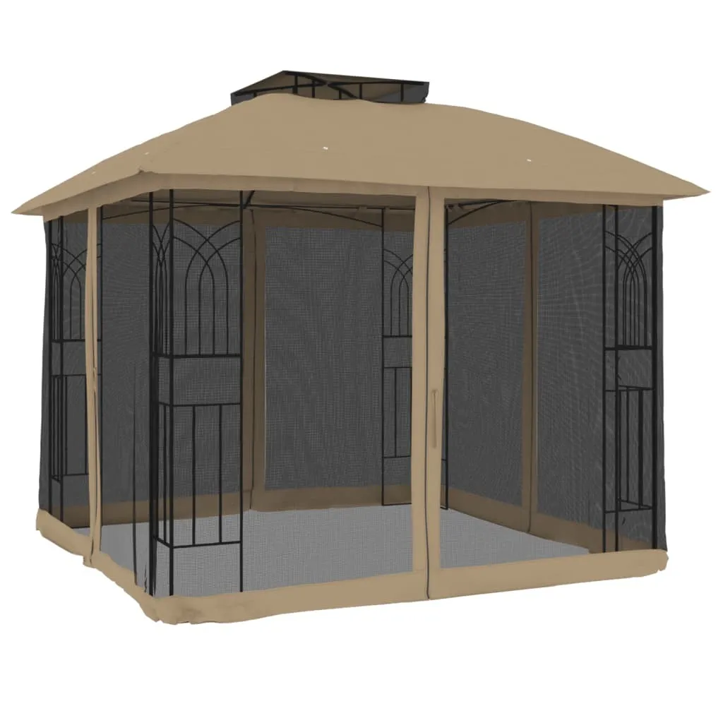 Pavillon de jardin 2,94 m en acier avec double toit ventilé Taupe