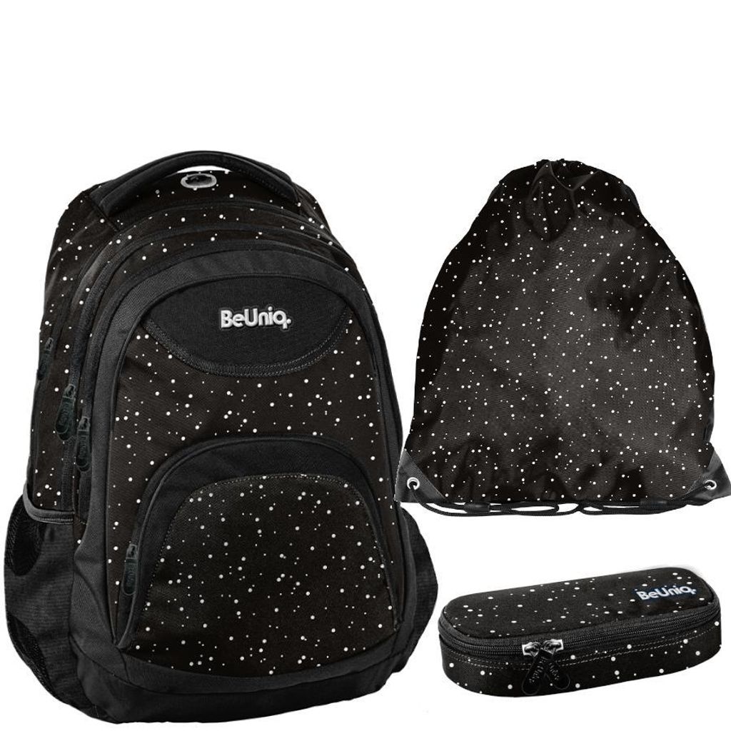 Zaino scolastico BeUniq a pois - Set da 3 pezzi nero Immagine del prodotto 
