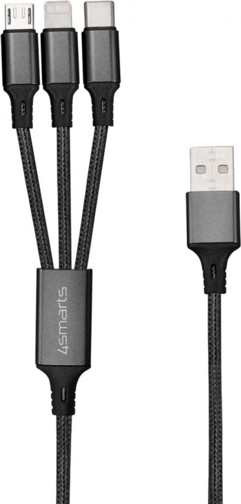 4smarts ForkCord, 0,2 m, USB A, USB C/Micro USB A/Lightning, Schwarz