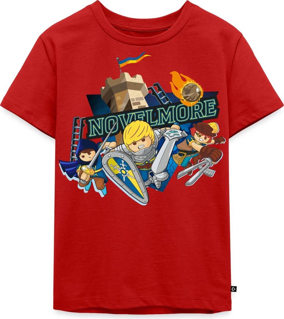 Spreadshirt PLAYMOBIL Novelmore Gwynn, Arwynn, Dario Da Vanci Kinder Premium T-Shirt, 98/104 (2 Jahre), Rot