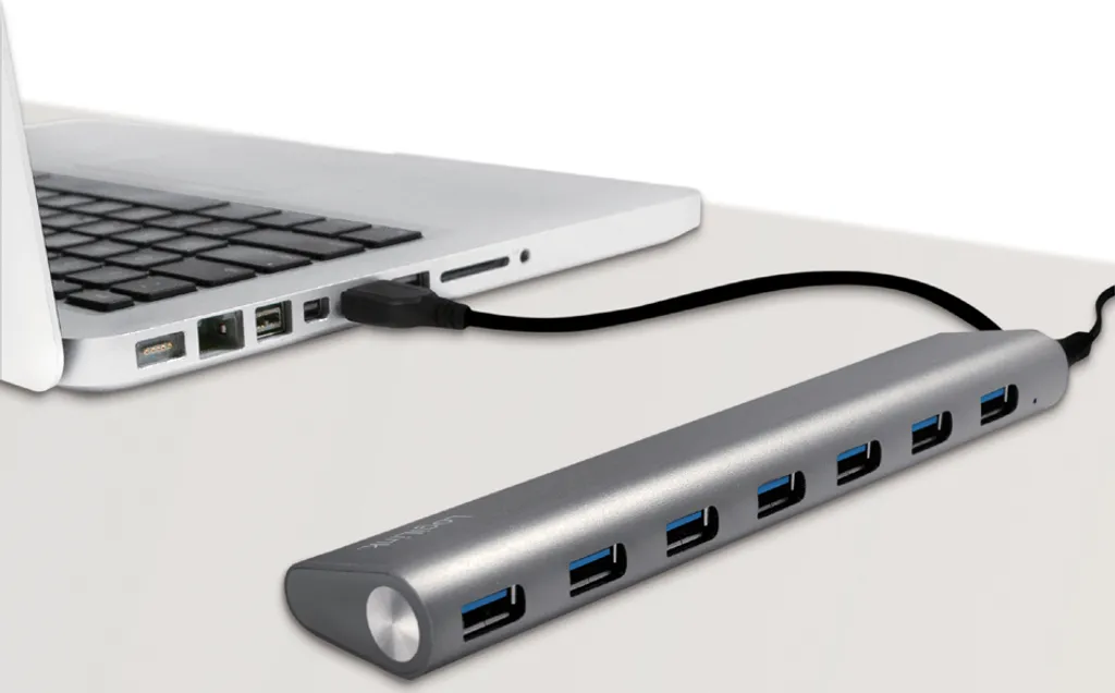 Hub USB 3.0 pour Ordinateur Portable LogiLink 7 Ports Aluminium Pratique