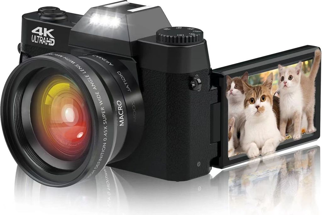 Fine Life Pro Digitalkamera,4K Ultra HD 48MP Flip-Screen 16X Digitalzoom 30FPS 64g Speicherkarte Digitalkamera perfekt für unterwegs