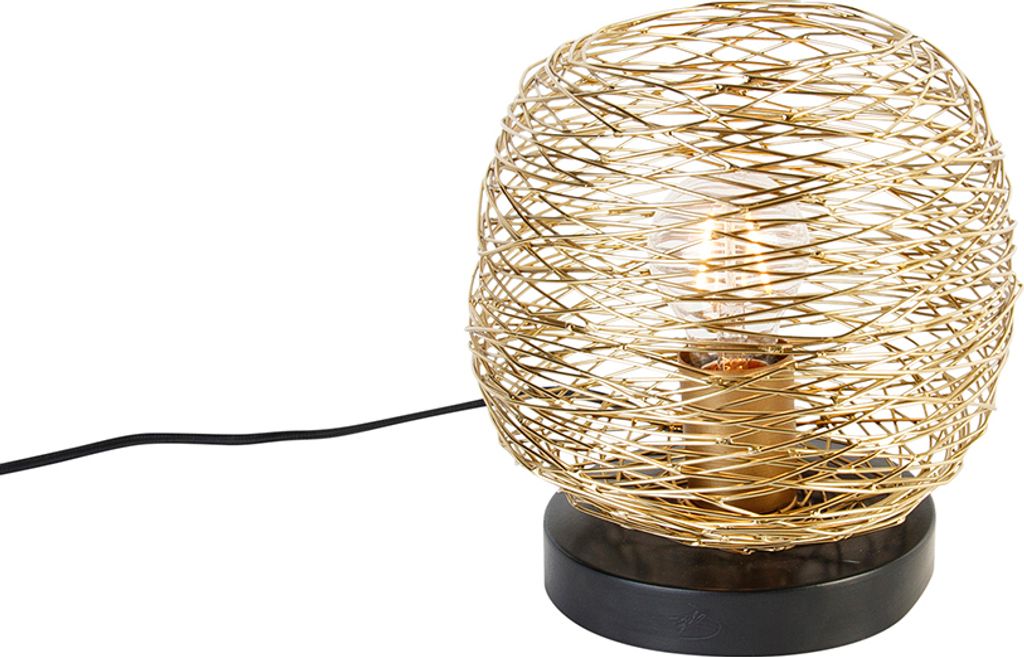 QAZQA - Design Design-Tischlampe Gold I Messing 20 cm - Sarella I Wohnzimmer I Schlafzimmer - Stahl Rund - LED geeignet E27