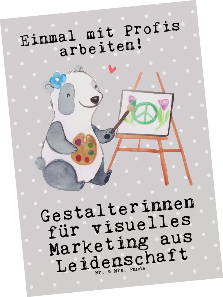 Mr. & Mrs. Panda Postkarte Gestalterinnen für visuelles Marketing Leidenschaft - Grau Pastell - Geschenk, Ansichtskarte, Ansichtskarten, Designkar...