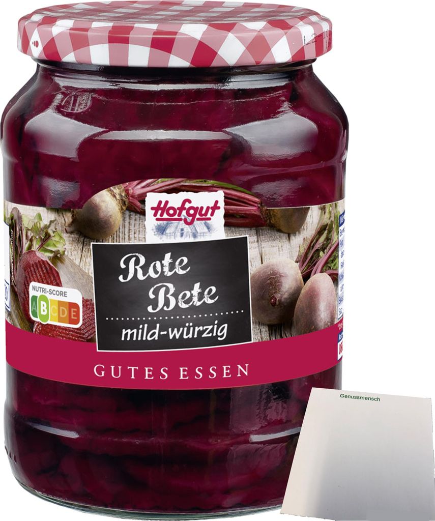 Hofgut Rote Bete Scheiben (720ml Glas) + usy Block