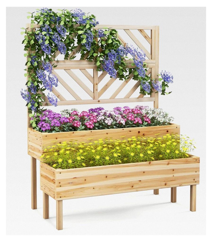 Hochbeet mit Rankgitter, Pflanzkasten mit Rankhilfe, Gartenspalier für Kletterpflanzen (Natur)