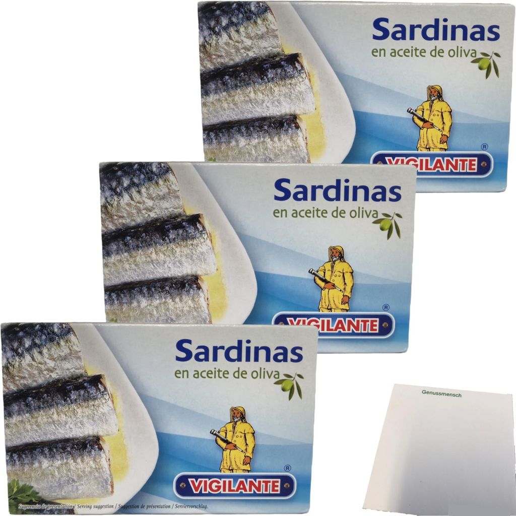 Vigilante "Sardinen in Olivenöl" Sardinas en aceite de oliva (3x120g + usy Block)