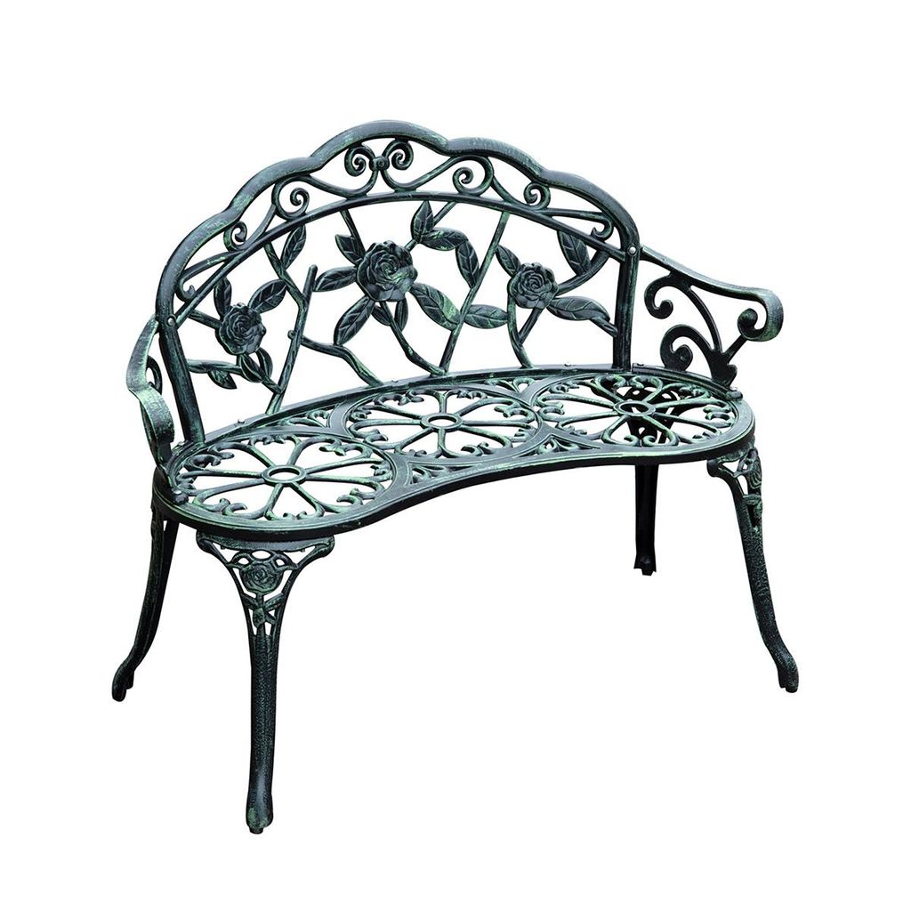 Gartenbank mit Rückenlehne Metall Sitzbank Parkbank Gartenmöbel 240kg belastbar 100 x 54 x 78 cm Antik Grün
