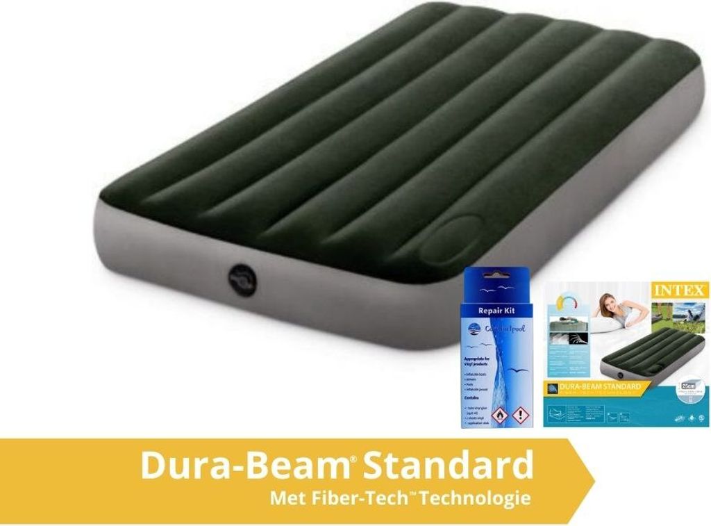 Intex Downy - Luftmatratze - Einzel - Mit Reparaturset und eingebaute Pumpe - 191x99x25 cm - PVC - Grün
