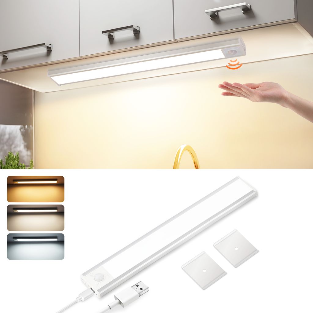 ZMH Unterbauleuchte Küche LED Schrankbeleuchtung 30CM USB Aufladbar Schranklicht Dimmbar 3 Farbtemperatur Schrankleuchte mit Bewegungsmelder