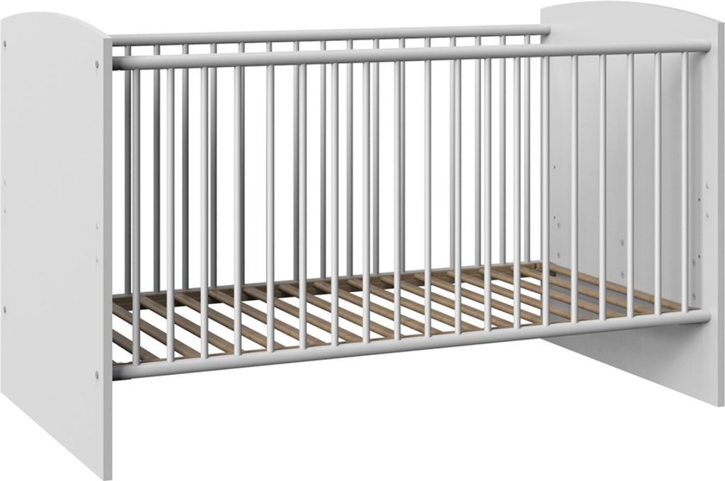 Babygitterbett Babybett mit Schlupfsprossen JOHANNESBURG-43 in weiß, B/H/T: ca. 80/88/143 cm