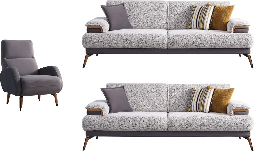 Villa Möbel Sofa Set Carmen Farbe: Grau Stellvariante:3+2+1 mit Relax-/Bettfunktion durch verstellbare Rückenlehne