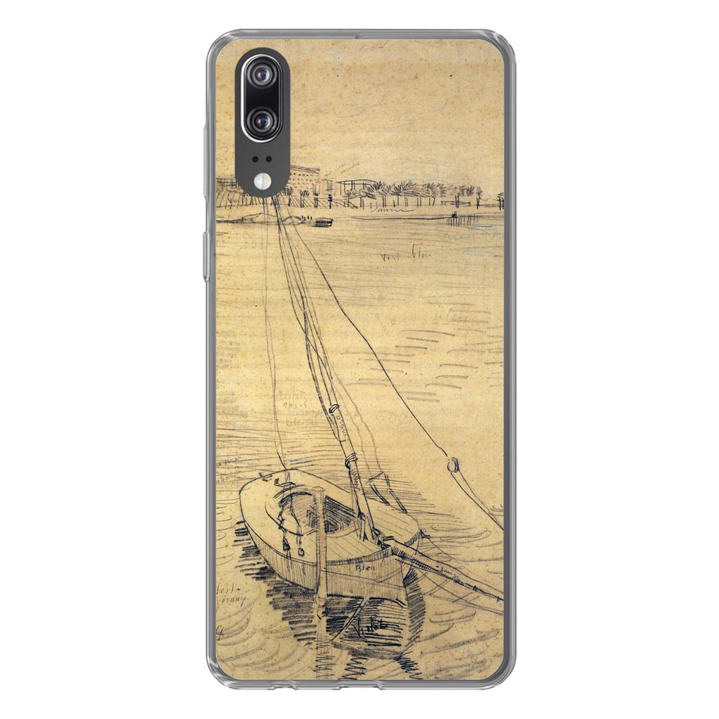 MuchoWow Handyhülle Schutzhülle Hülle für Huawei P20 Segelboot auf der Seine bei Asnières - Vincent van Gogh Silikon Softcase Handy Hülle -...