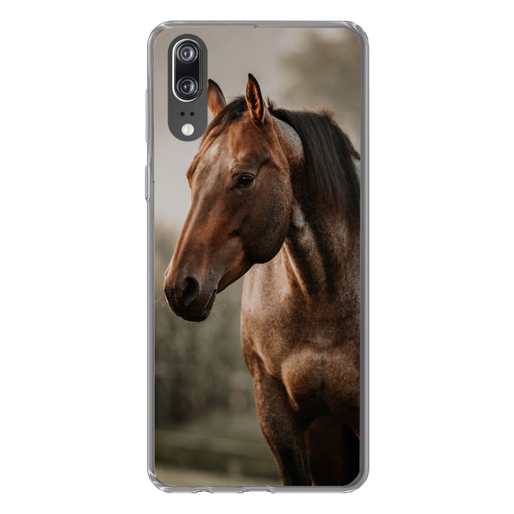 MuchoWow Handyhülle Schutzhülle Hülle für Huawei P20 Pferd - Licht - Wald Silikon Softcase Handy Hülle - Hardcover