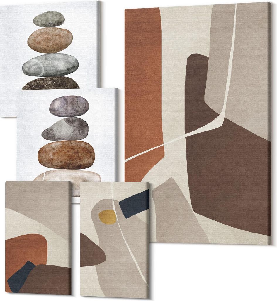 Leinwandbild Set 5-teilig – Modernes Wandbild – Polycanvas Kunstdruck – Abstrakte Bilder – Hochwertige Wandkunst – 2x 30x30 cm + 2x 20x30...
