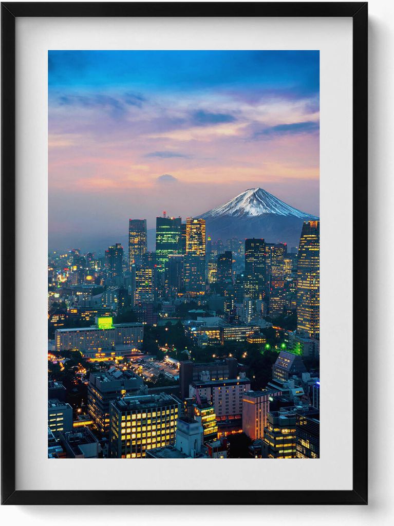 Stadt bei Nacht– Wandbild mit Rahmen – Gerahmtes Bild – Wanddekoration – 50x70 cm – Schwarz Rahmen