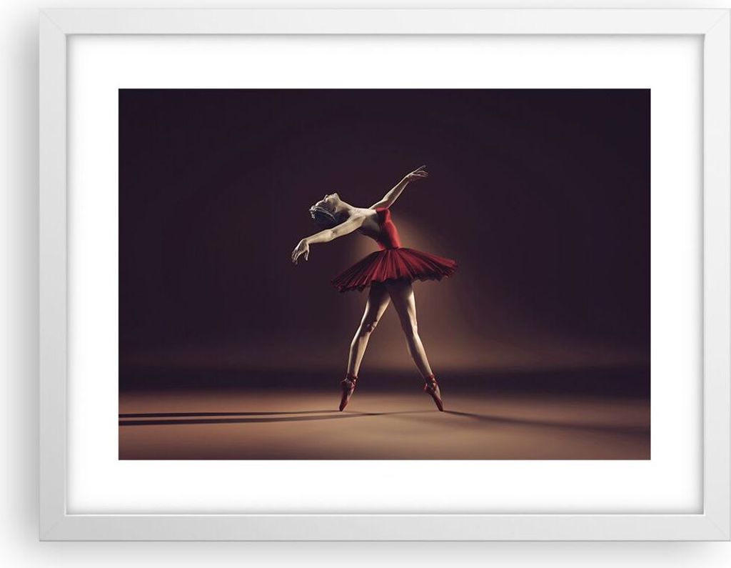 Gerahmtes Poster - Weißer Rahmen - Ballerina Rot Kleid - 40x30 cm - Wand Bild - Wanddeko - Wandbilder - Kunstposter - Wandposter - Bilderrahmen - ...