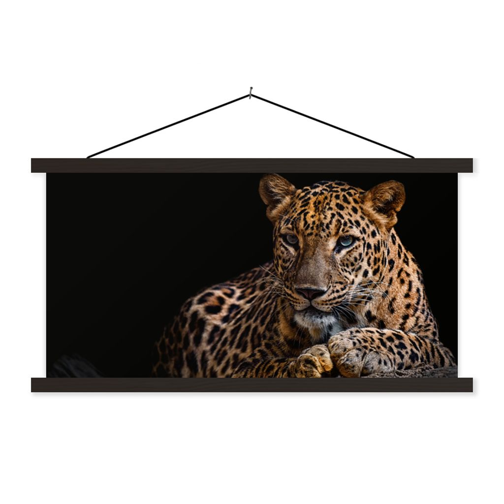 MuchoWow Textilposter Wildtiere - Panther - Porträt - Schwarz - Tiere 90x45 cm mit schwarzem Rahmen - Klemmleisten