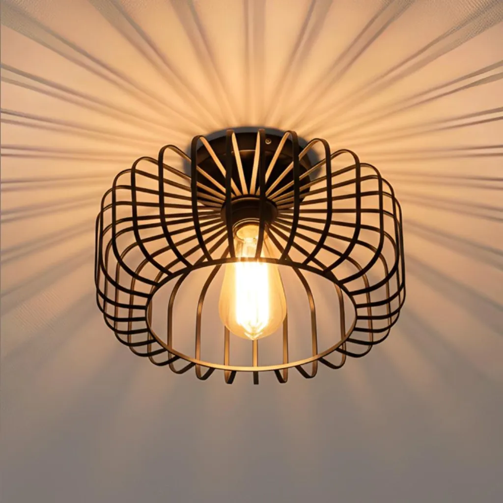 Plafonnier Noir 30cm en Métal E27 - Luminaire Industriel Moderne Noir