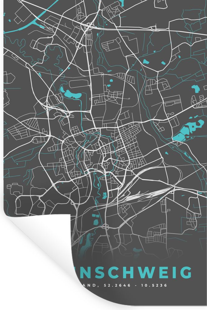MuchoWow Wandtattoo Wandsticker Wandaufkleber Stadtplan - Deutschland - Blau - Braunschweig - Karte 80x120 cm Selbstklebend und Repositionierbar ...