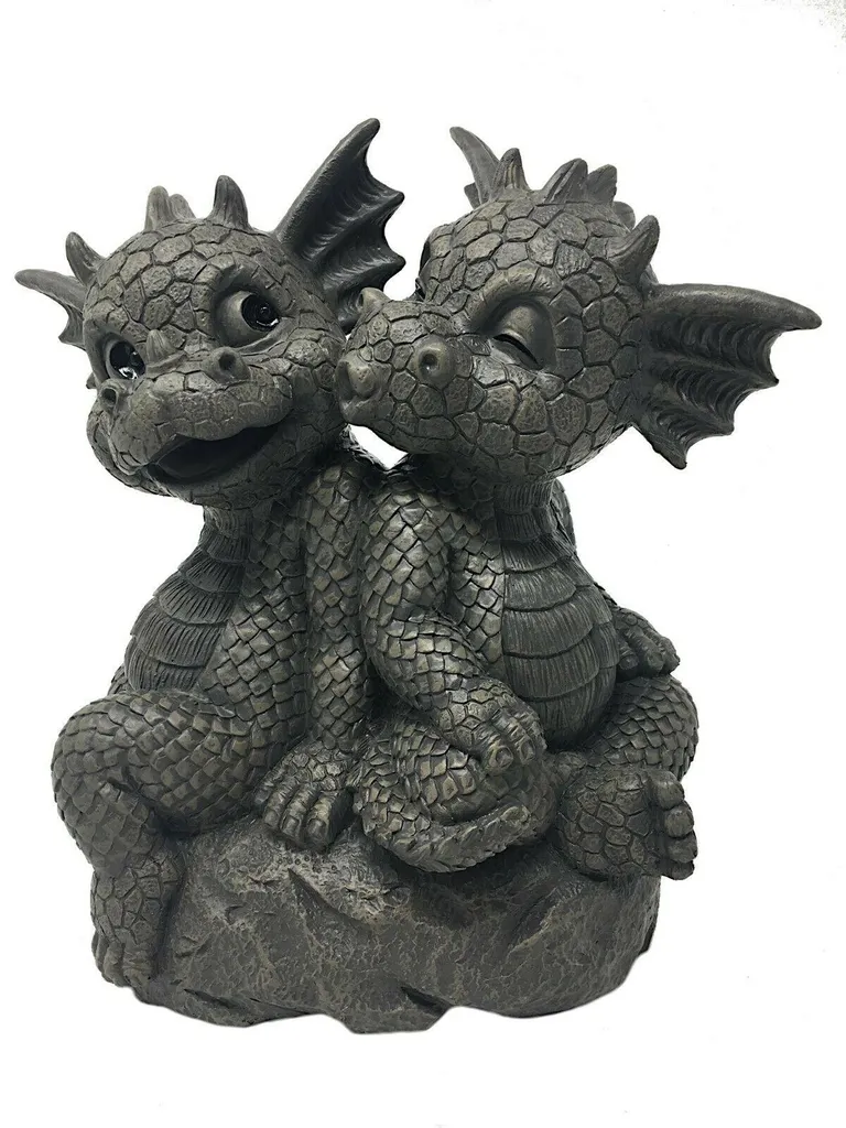 Figurine Dragon Couple s'embrassant en Résine Grise - Durable et Design