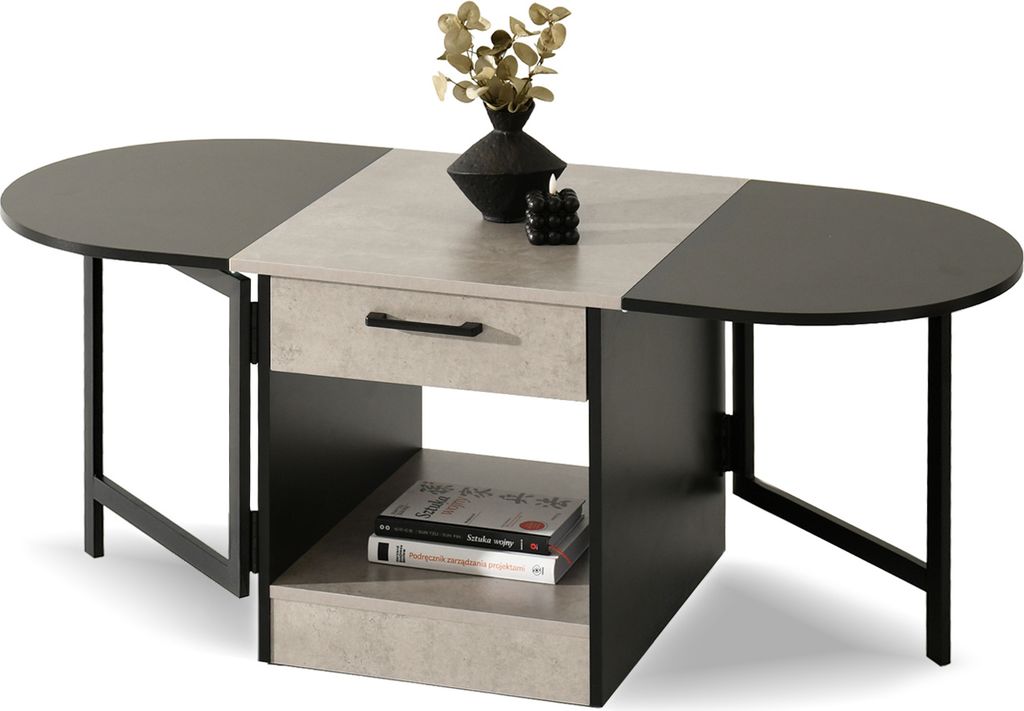 A modern expandable coffee table with storage.