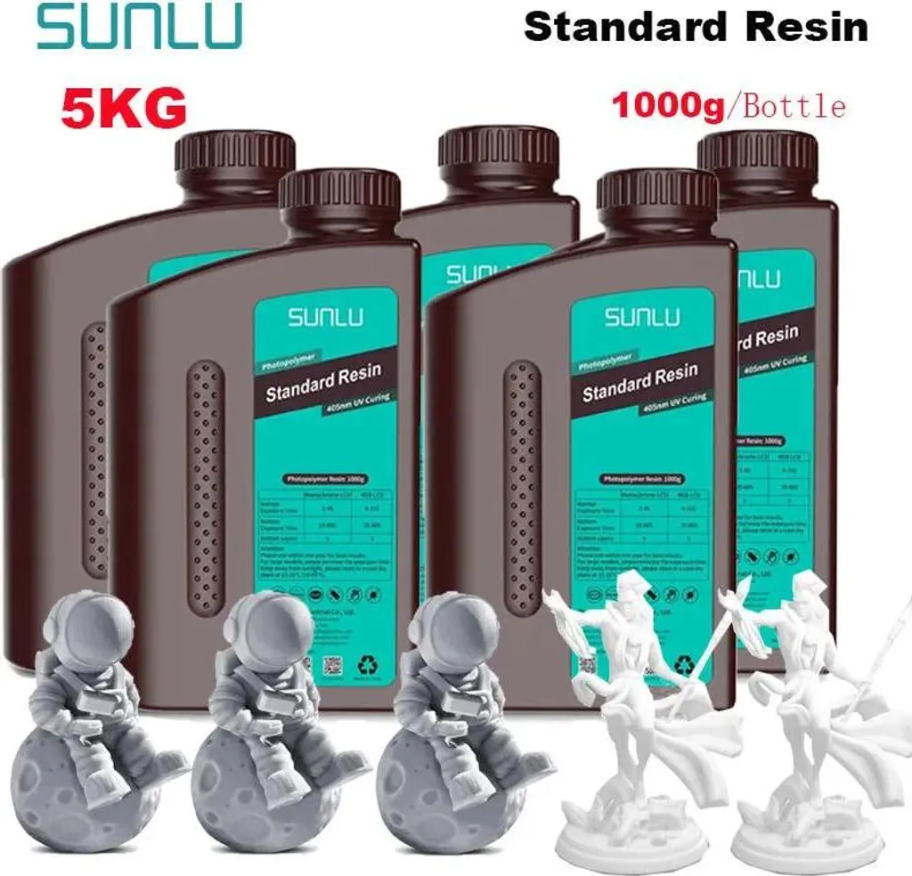 Résine 3D Faible Odeur Haute Fidélité - Pack de 5 Bouteilles Blanc/Gris
