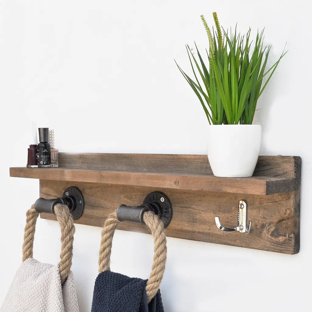 Mensola Porta Asciugamani Legno Massello Skye Decor Almıla 70x14cm