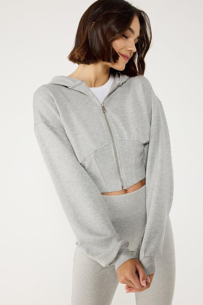 Kapuzenpullover mit Reißverschluss, Gray Melange, XS