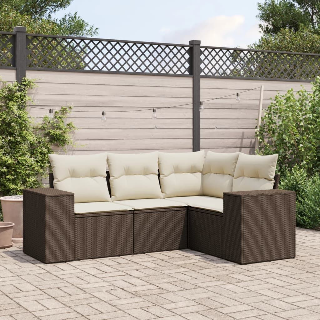 "Rabatt" 4-tlg. Garten-Sofagarnitur - mit sofa - mit Kissen Braun Poly Rattan - Lounge-Dining set CC10138