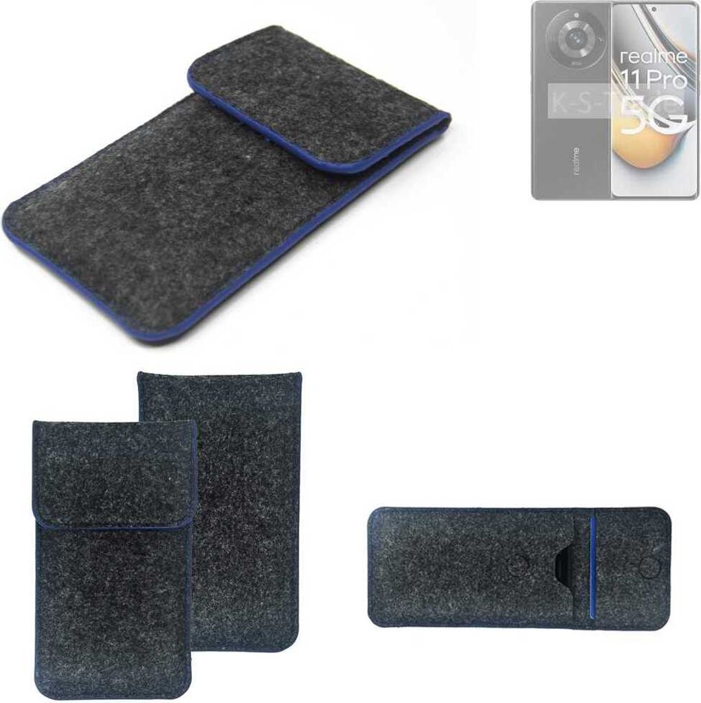 K-S-Trade Handy-Hülle Schutz-Hülle kompatibel mit Realme 11 Pro Filztasche Pouch Tasche Case Sleeve Filzhülle dunkelgrau, blauer Rand