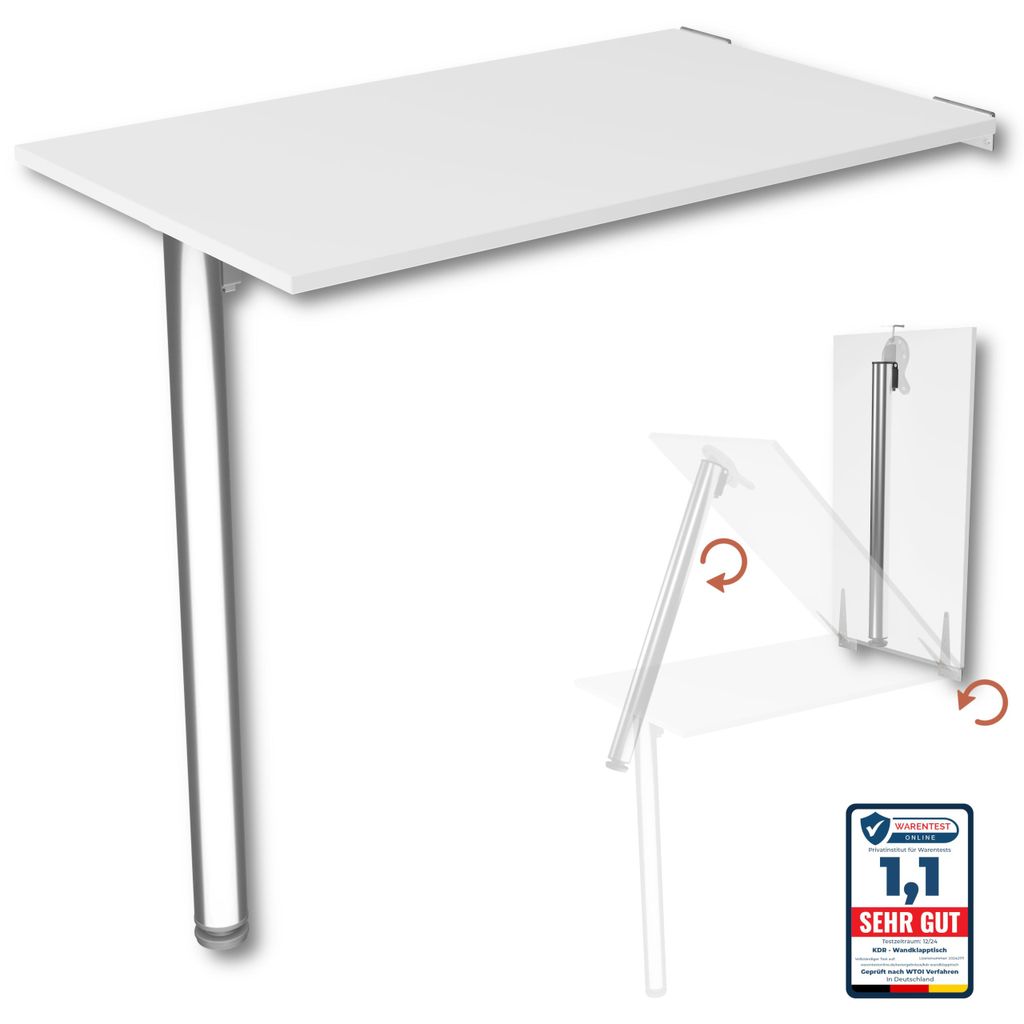 Wandklapptisch mit Tischbein Schreibtisch Tischplatte 80x50 Produktbild 