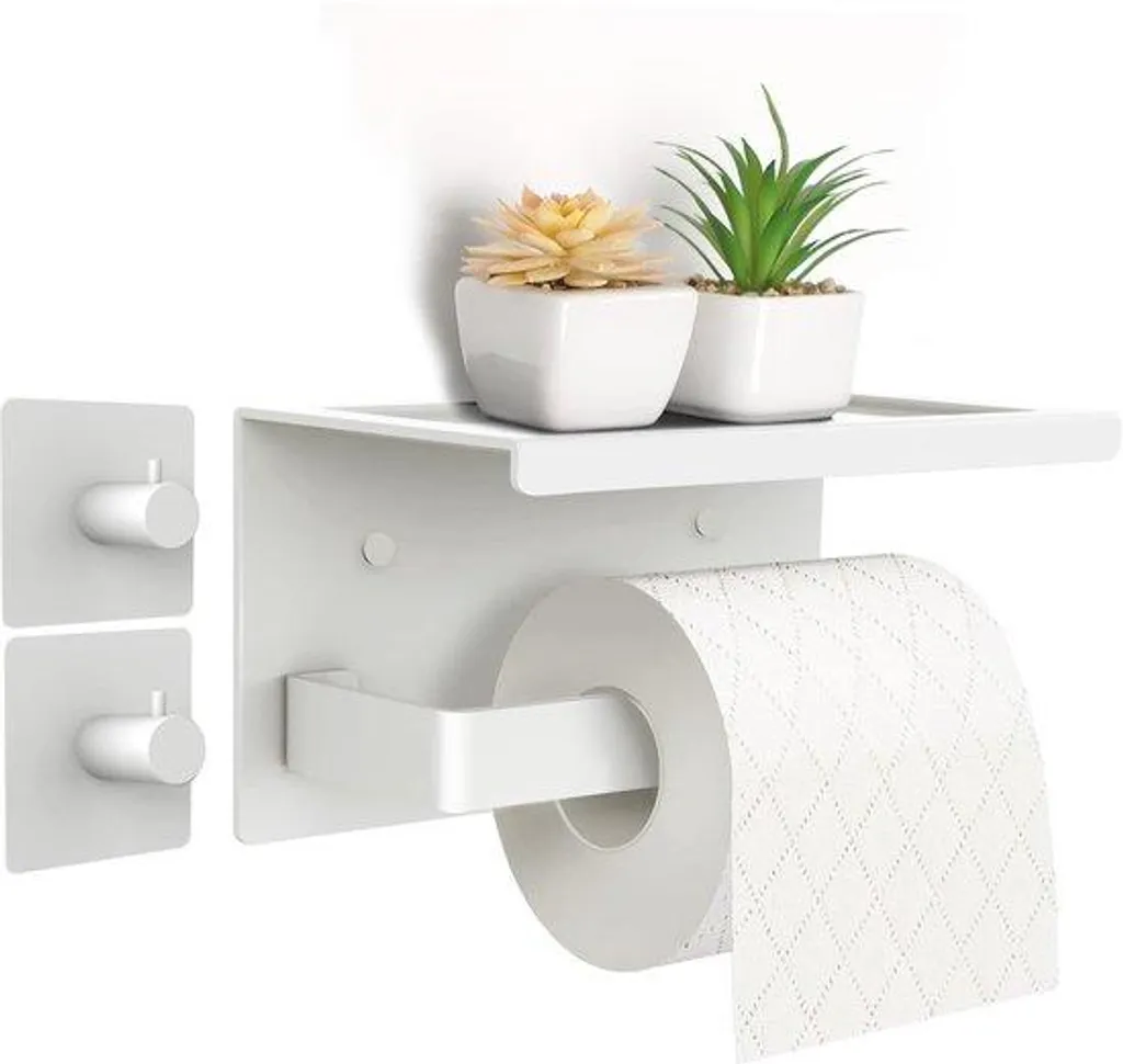 Support papier toilette 17 cm aluminium blanc avec fixation adhésive