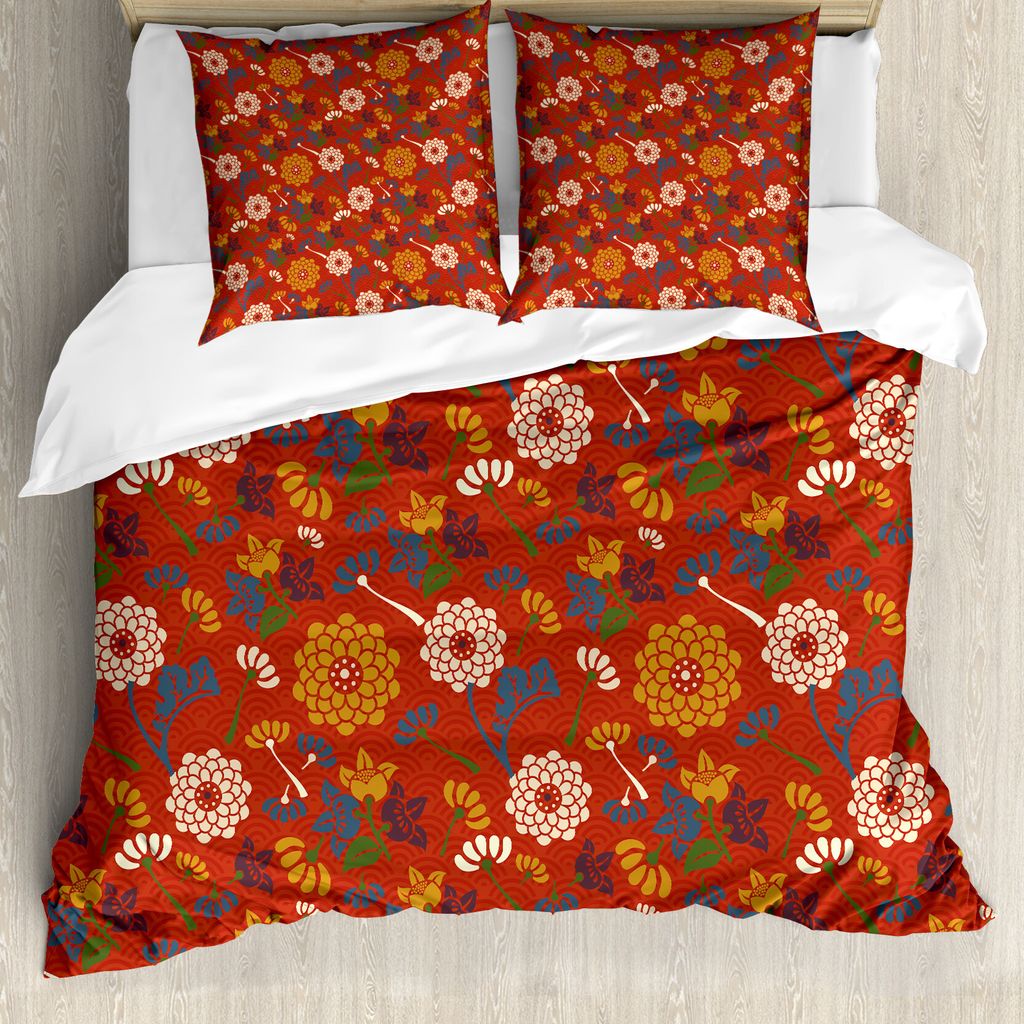 ABAKUHAUS Jahrgang Bettbezug, Blumen-Silhouetten, Milbensicher Allergiker geeignet mit Kissenbezügen, 155 cm x 220 cm - 80 x 80 cm, Mehrfarbig