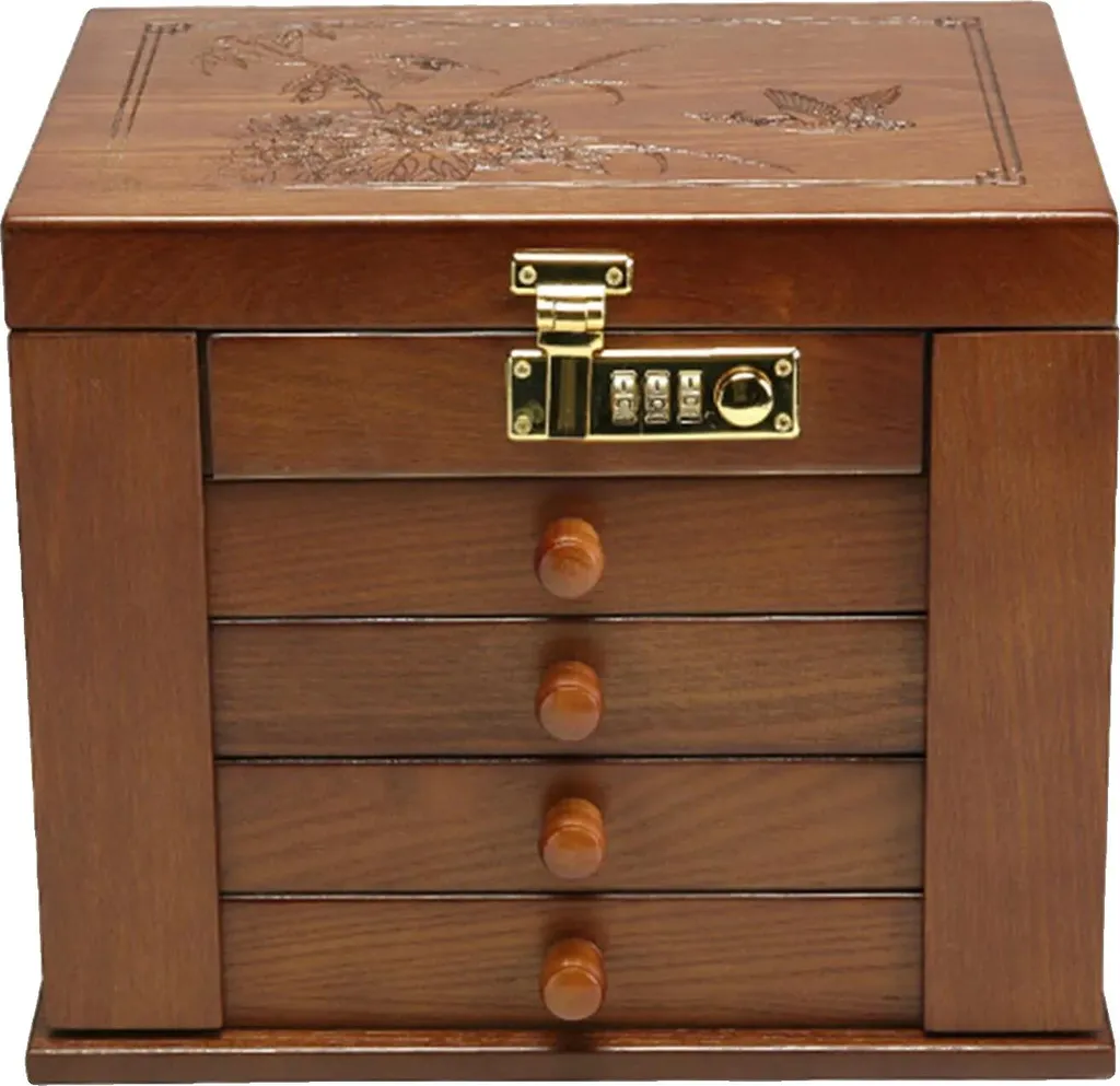 Boîte à bijoux 4 étages marron et coffret de rangement sécurisé à code