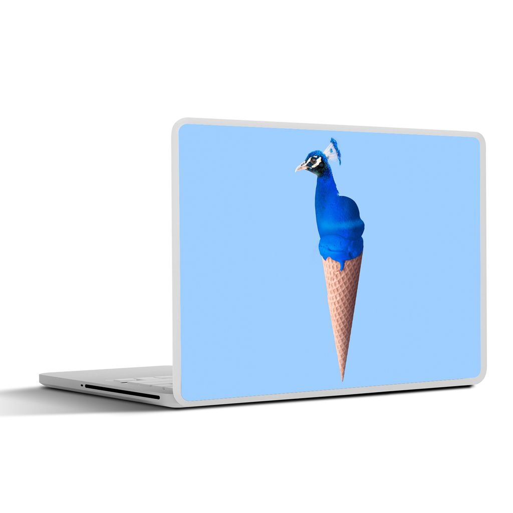 MuchoWow Laptop Aufkleber Sticker Cover Pfau - Eistüte - Eiscreme - Blau - Vogel 31x22.5 cm - Laptop-Deko
