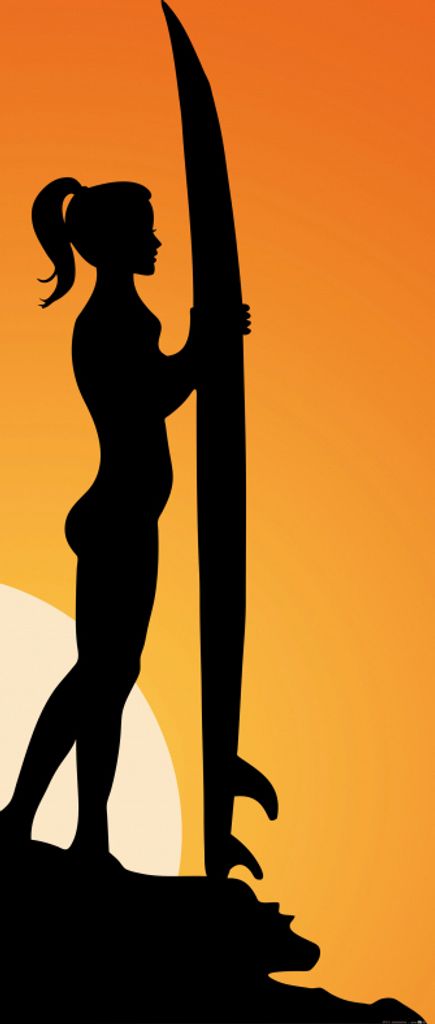 Schöne Frauen Kunstdruck Bild - Surferin Silhouette Bei Sonnenuntergang (158 x 53 cm)