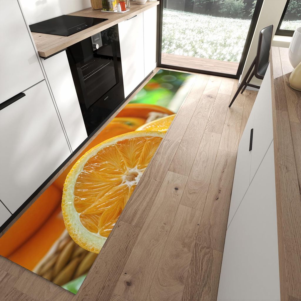 Küchenteppich 60x300cm rutschfest & abwischbar PVC Läufer - Frische Orangen