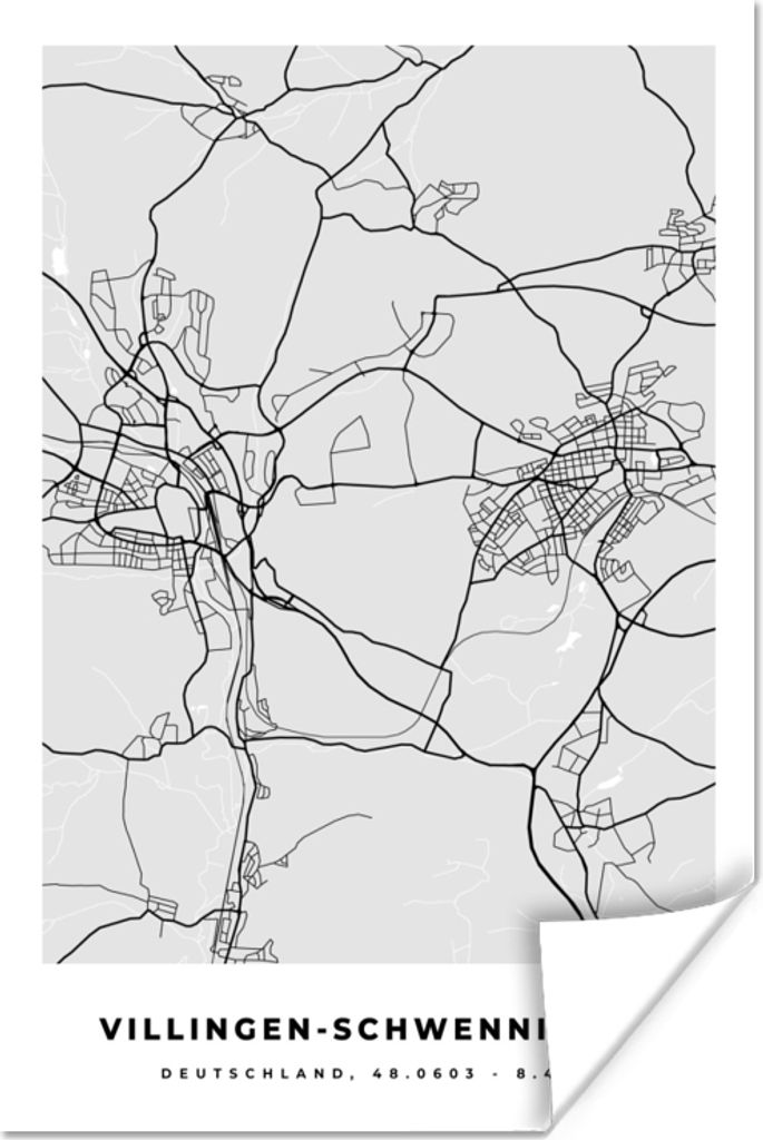 MuchoWow Poster Deutschland - Stadtplan - Karte - Villingen-Schwenningen 120x180 cm - Kunstposter