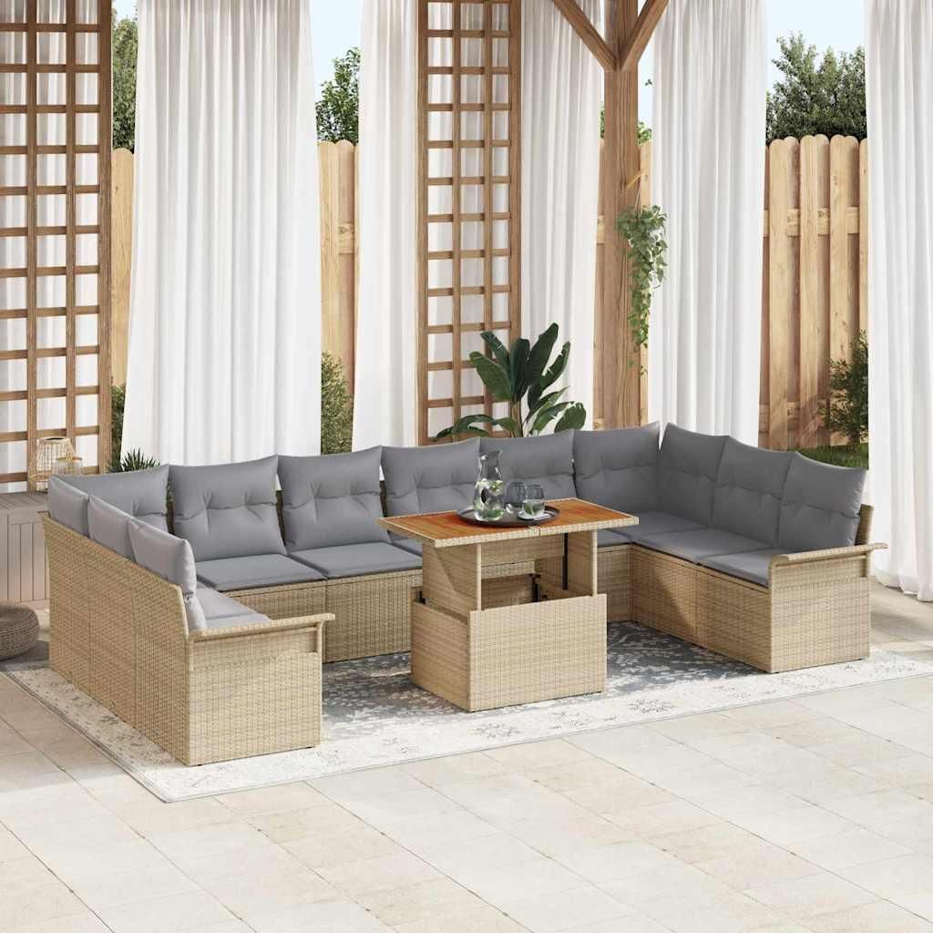 Maison Exclusive - Garten-Sofa-Set mit Speicher 9 pcs Beige Poly Rattan