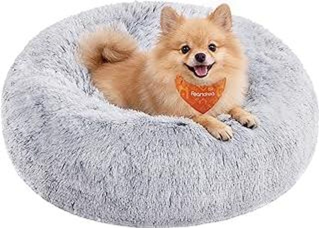 Feandrea Hundebett flauschig, Katzenbett, Donut Kissen, waschbar, Polsterung in der Mitte herausnehmbar, Langer Plüsch, 60 cm Durchmesser, Ombré-...