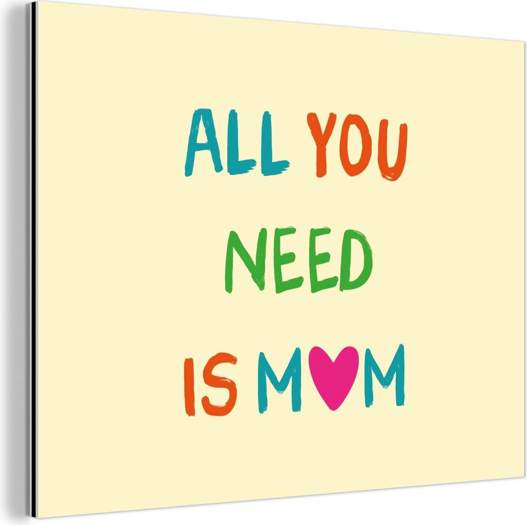 MuchoWow Wanddekoration Metall Metallbild Wandkunst 80x60 cm Herz - Mutter - Text - Bunt MuchoWow Aluminium Gemälde - Alubild