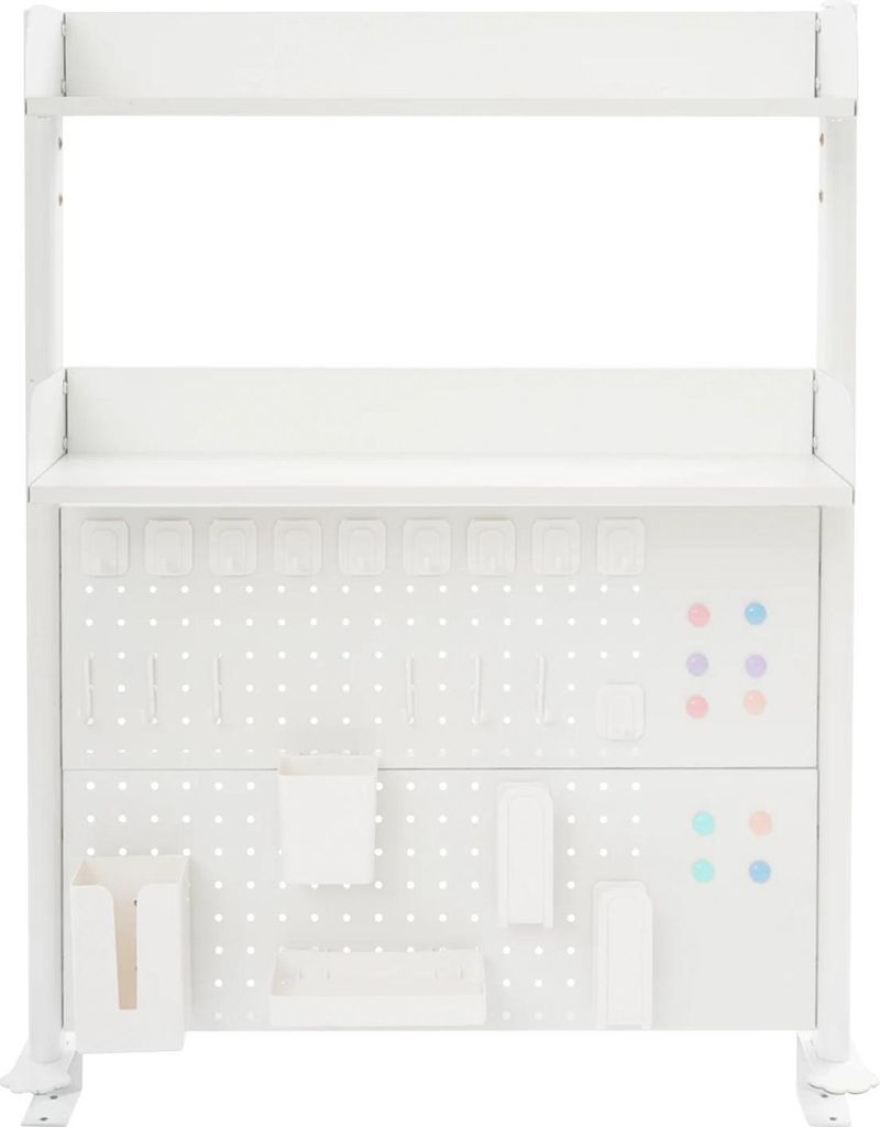 Schreibtisch-Pegboard-Regal - Klemmbarer Schreibtischorganizer - 3 Ebenen - Für Plattenstärke 10–45 mm - Holzrahmen - Weiß