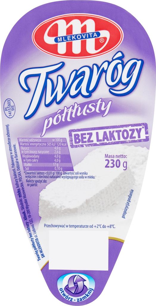 Mlekovita Twaróg półtłusty bez laktozy 230 g Obrázok produktu 