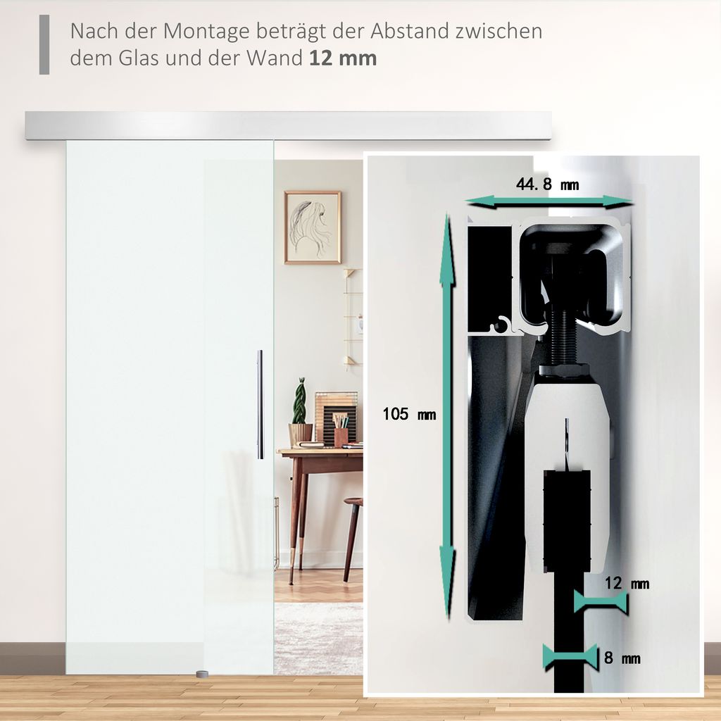 HOMCOM Glasschiebetür Schiebetür Tür Zimmertür mit Produktbild 7