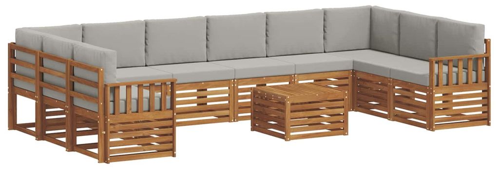 vidaXL Outdoor-Sofagarnitur mit Kissen 11 pcs Natürlich und Hellgrau