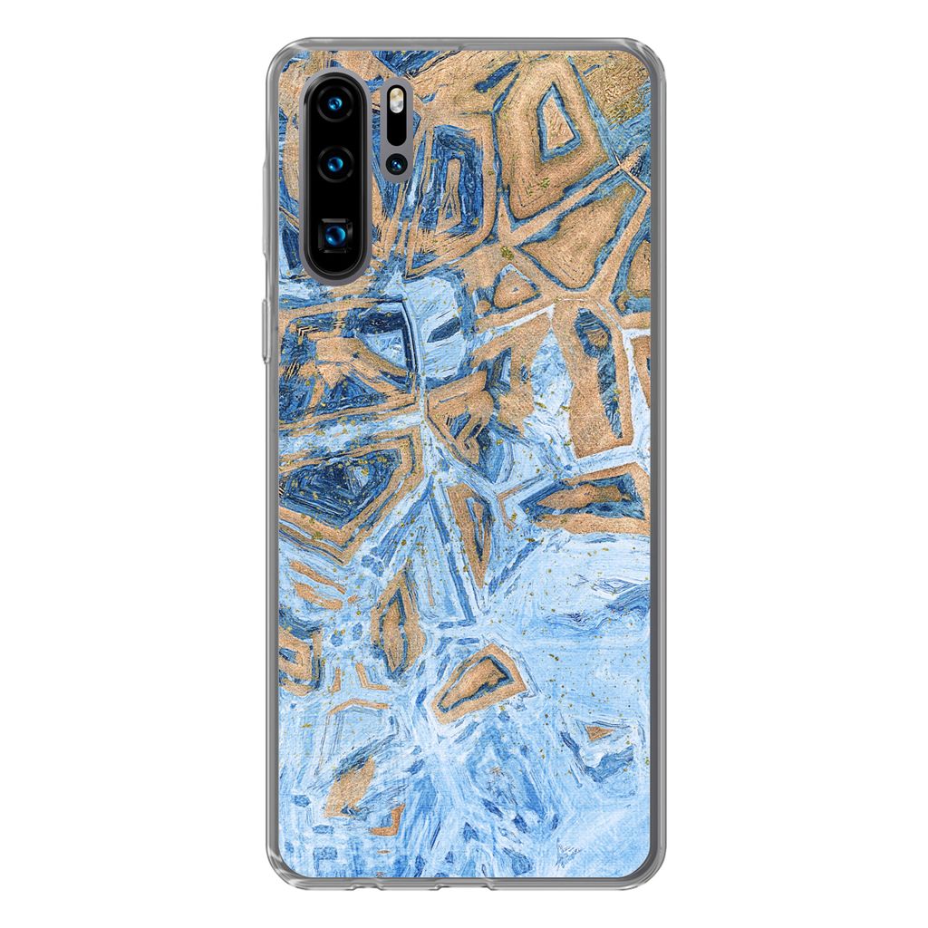 MuchoWow Handyhülle Schutzhülle Hülle für Huawei P30 Pro Marmor - Farbe - Gold - Blau Silikon Softcase Handy Hülle - Schutzdeckel